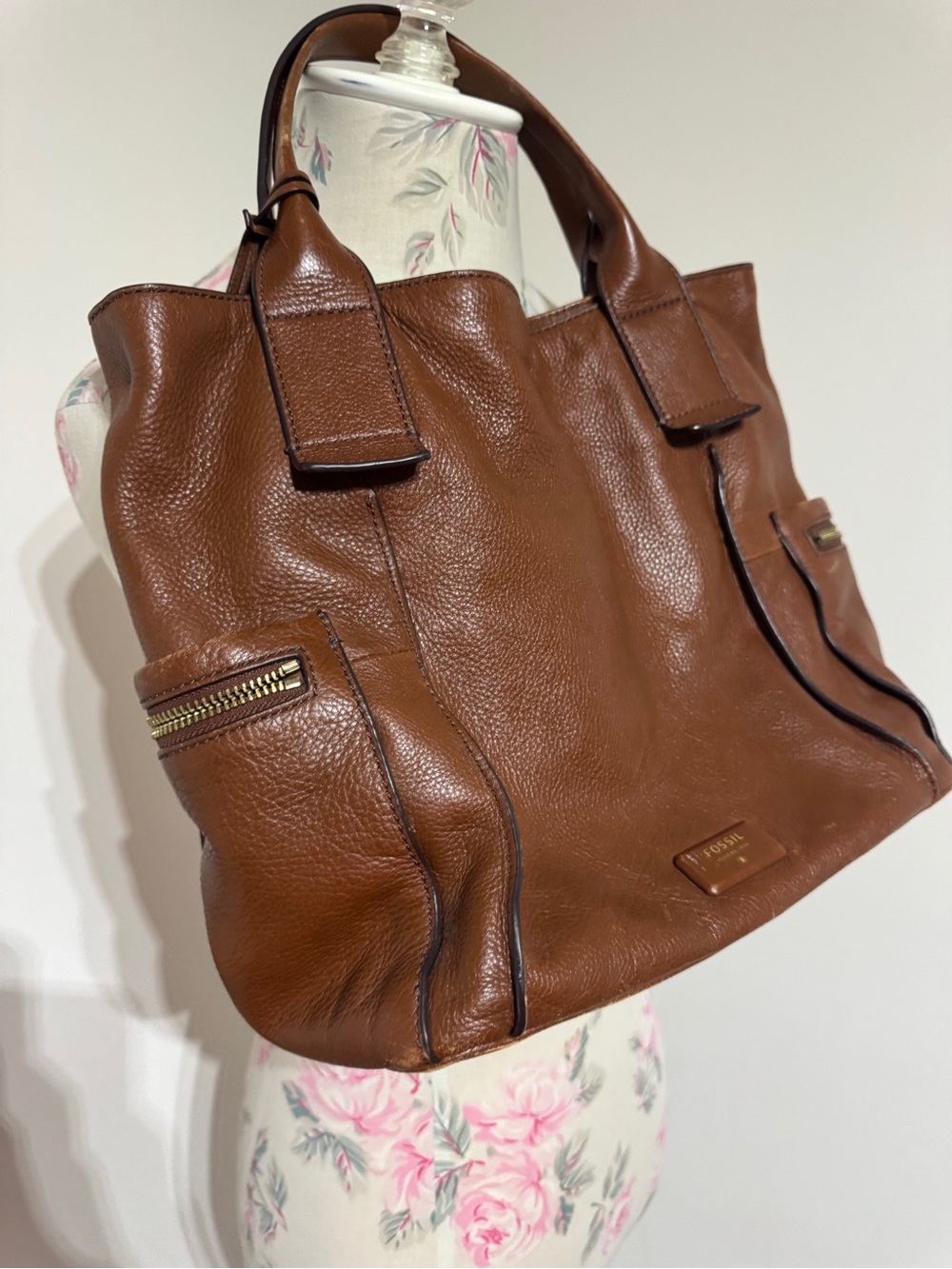 Fossil Cognac Pebbled Leather Tote - Picture 15 of 16
